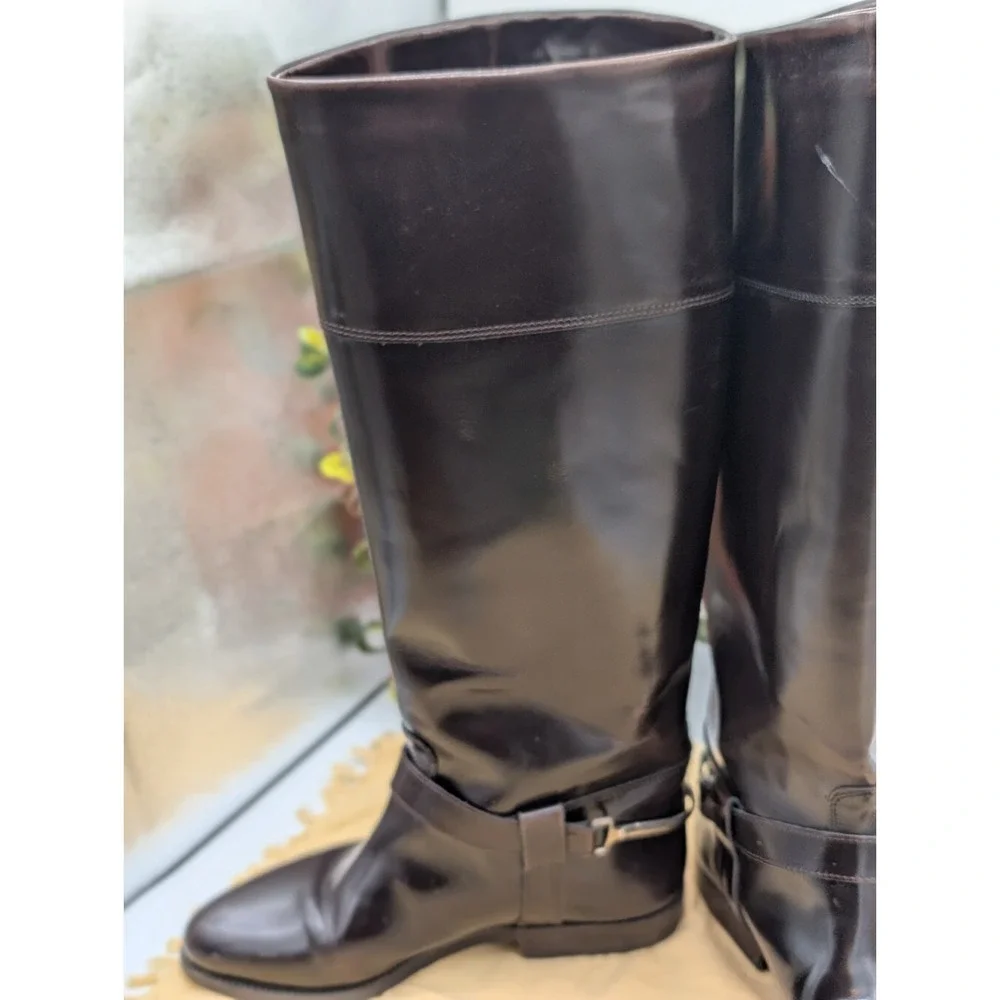 Saks Fifth Avenue Italian Leather Riding Boots Tall Knee High Black Brown Size 5